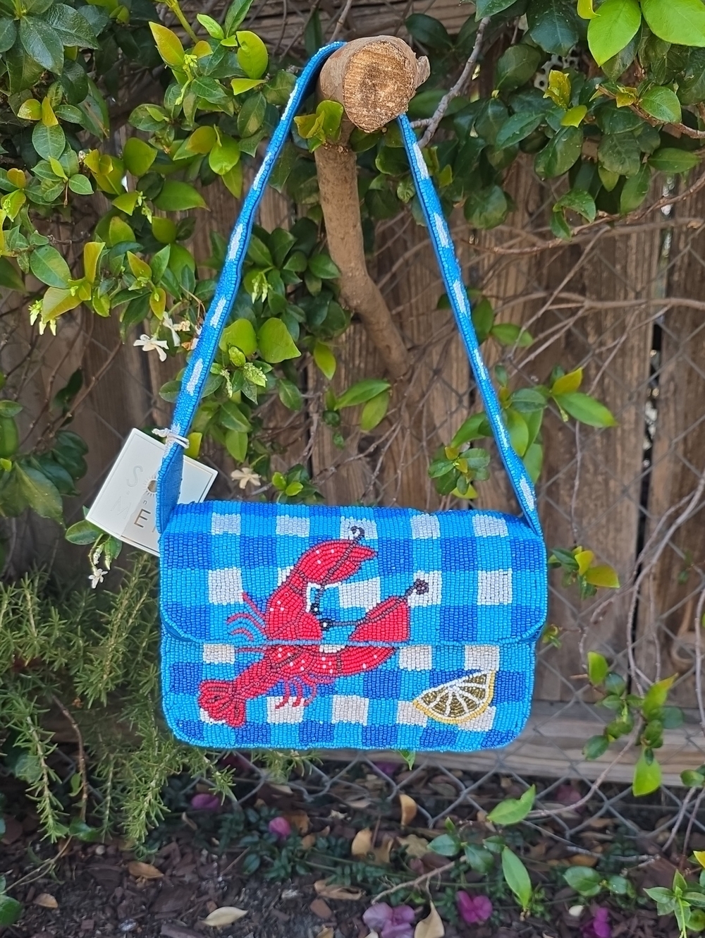 Blue Check Lobster and Lemon Shoulder Bag 🦞🍋